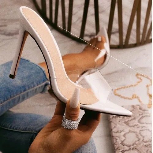 

Woman shoes pointed toe white high heel sandals