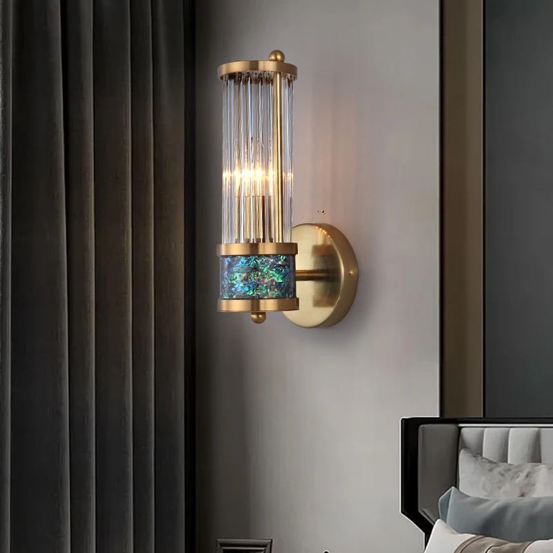 

Modern Luxury Gold Crystal Wall Lamp LED Simple Shell Light For Living Room Bedroom Background Bedside Staircase Aisle