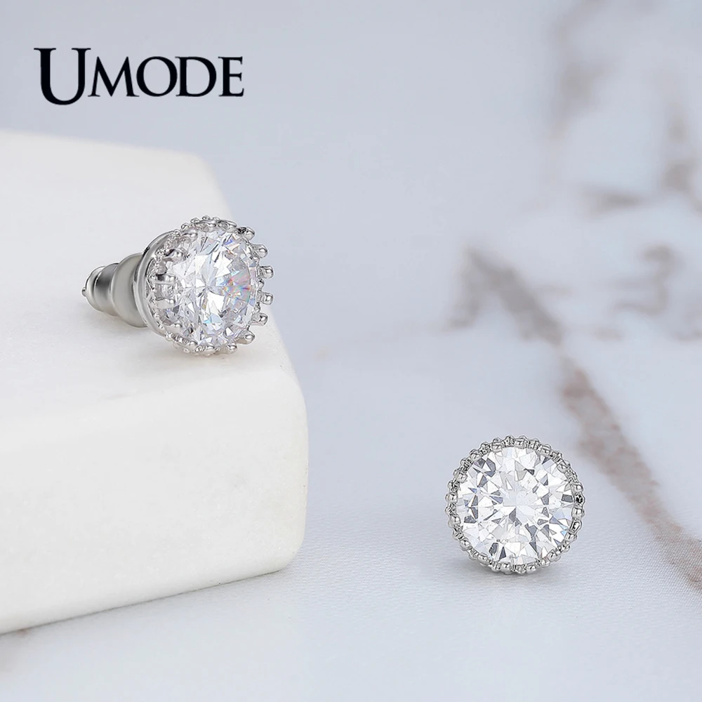 UMODE брендовые модные серьги гвоздики с фианитами для женщин трендовые Свадебные