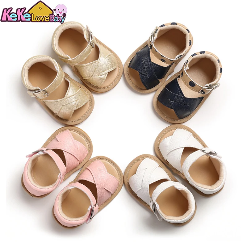 2021 Baby Girl Summer Breathable Shoes For Newborn Infant Crib Shoes Soft Sole Solid Hook Causal Anti Slip First Walkers 0-18M