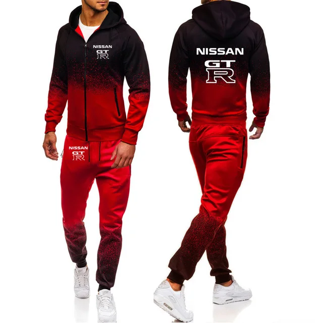 

Spring Autumn Men's hoodie for GTR Car Logo Printed Fashion Casual Tracksuit Gradient Cotton Men's jacket hoodie pants 2Pcs suit