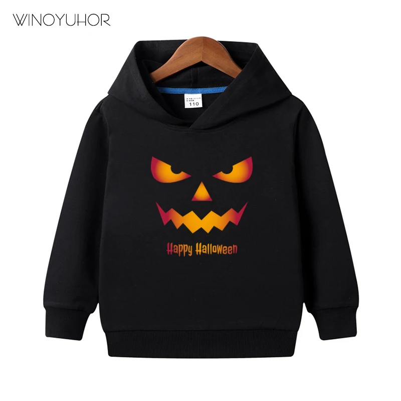 

Детская толстовка с капюшоном на Хэллоуин, свитшоты с длинным рукавом и принтом тыквы, детский пуловер для мальчиков и девочек на осень