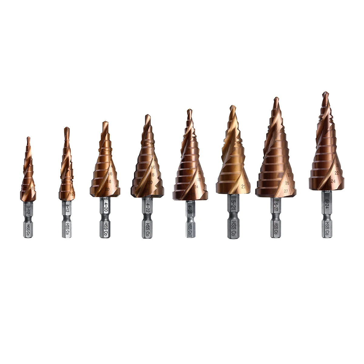 Drillpro несколько размеров HSS Кобальт шаг сверло набор азот Высокоскоростная сталь Спираль для металла конус треугольник хвостовик отверстие