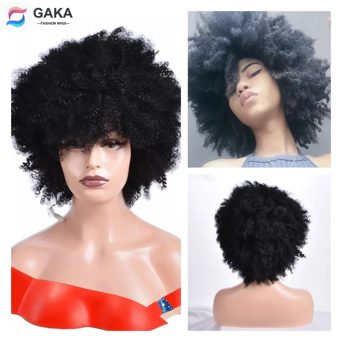 GAKA кудрявый парик черный афро синтетические парики с челкой африканские