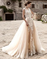 vestido de noiva bridal gown champagne vintage sexy lace detachable skirt wedding dress 2020 detachable wedding dresses train