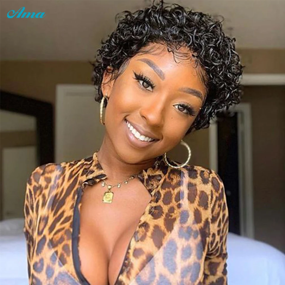 Short Pixie Cut Wig Brazilian Transparent Lace Front Human Hair Wigs Pre Plucked Remy Pixie Curly Bob Wigs For Black Women