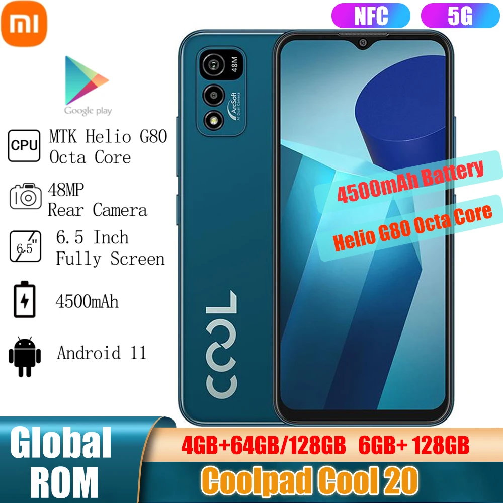 

Global ROM Coolpad Cool 20 Smartphone Helio G80 Octa Core 4GB 64GB / 128GB 6.5'' Full Display 48MP Triple Camera 4500mAh