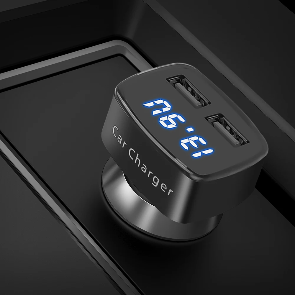 Автомобильное зарядное устройство 4 в 1 с двумя USB-портами и светодиодным дисплеем