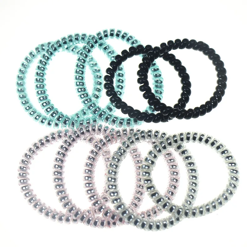 

100 Pcs Mix Elastic Transparent Telephone Wire Hair Bands Silicon Rubber Spring Rubber Band Hair Scrunchie Girls Accessories