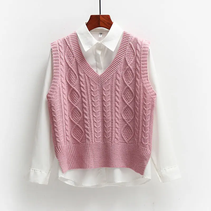 Vest Women Solid Short Loose Trendy Korean Style Sleeveless Knitted V-Neck All-match Female Coats Simple Leisure Outwear Chic