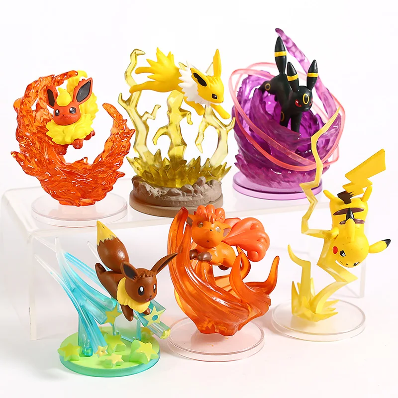 Анимированный Монстр Flareon Jolteon Umbreon Espeon Jigglypuff eeevee Vulpix Cubone Litten Absol Rowlet Фигурки игрушки 6 шт./компл