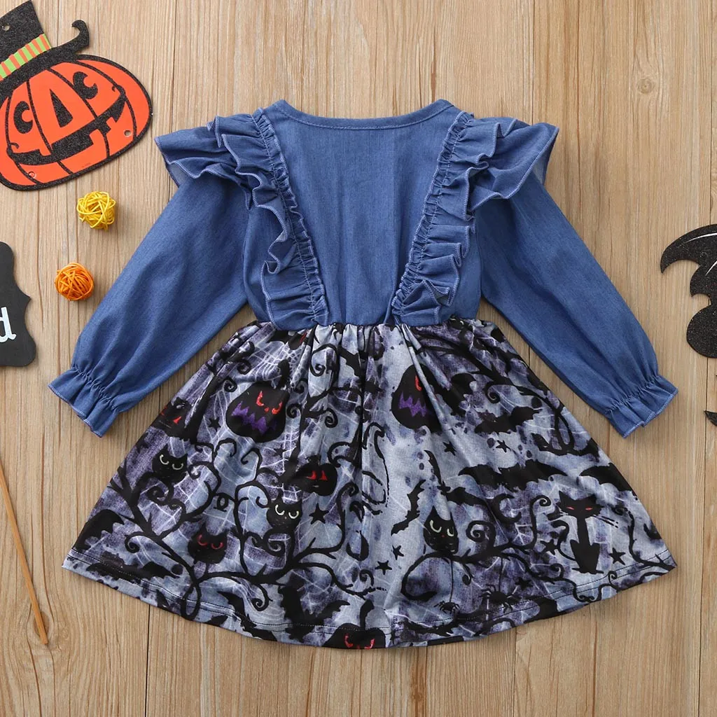 Платья для малышей платье девочек маленьких Джинсовое с рюшами и тыквой на