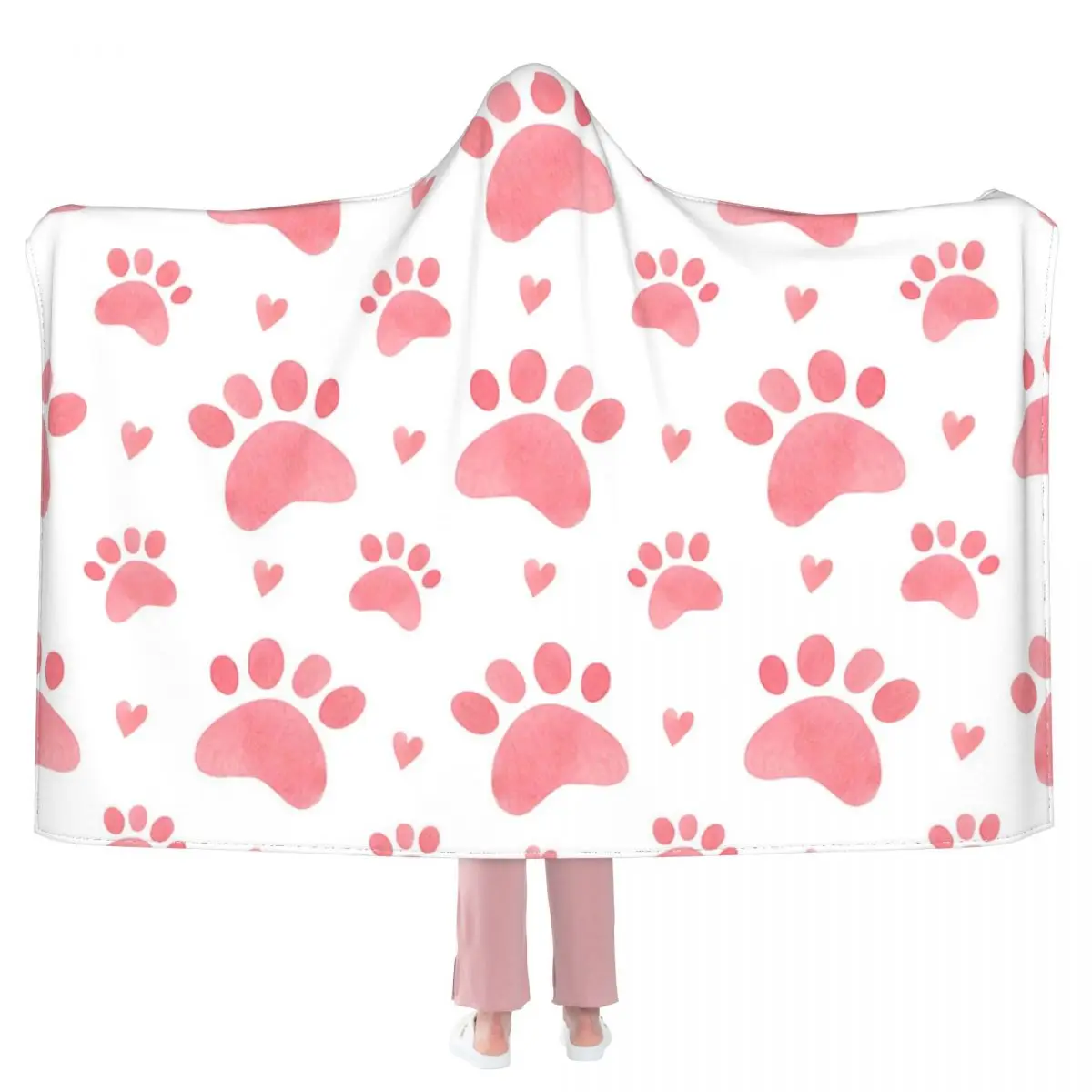 

Watercolor Seamless Pattern Of Cat Paws Hooded Blanket 3D full print Wearable Blanket Adults Kids style