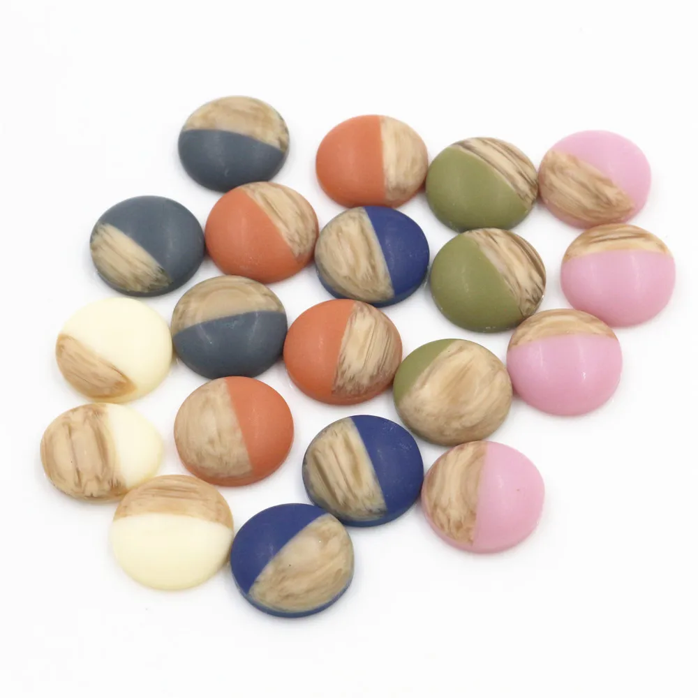 40pcs 12mm Mix Colors Wood grain Frosted imitation leather Style Flat back Resin Cabochons Fit 12mm Cameo Base Button
