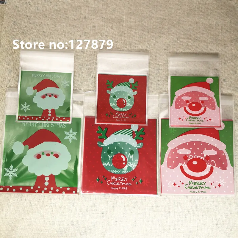 

100pcs Santa Claus Elk Plastic Bag Christmas Xmas Birthday Party Favors Cookie Candy Gift Packaging Bags OPP Self Adhesive Pouch