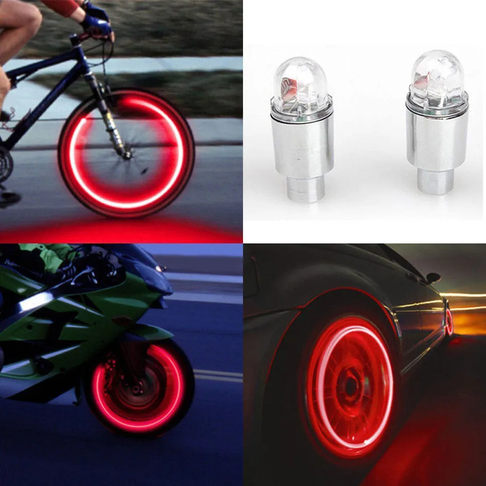 

2pcs Led Tire Valve Stem Caps Neon Light Auto Accessories Bike Bicycle Car Auto Waterproof Youthful Cycling Exercise Flashlight