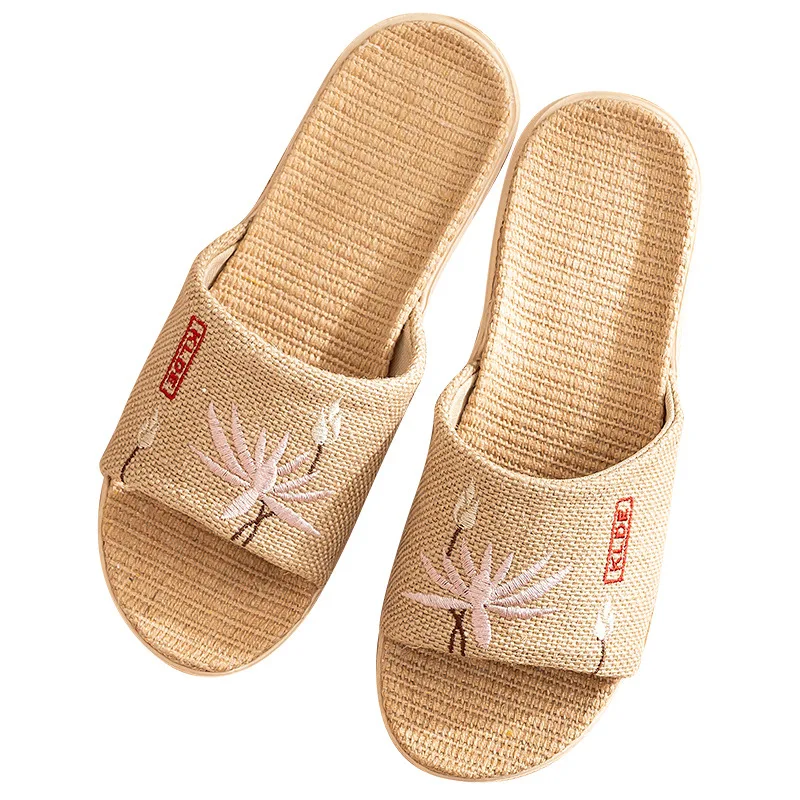 Mntrerm Linen Slippers Women's Home Four Seasons Soft Bottom Spring and Autumn Cotton Linen Couple Home Sandals Slipper Women
