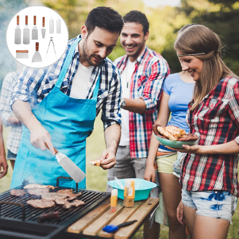 

1 Set/9pcs Stainless Steel BBQ Griddle Utensils Set Useful Accessories Tool Set