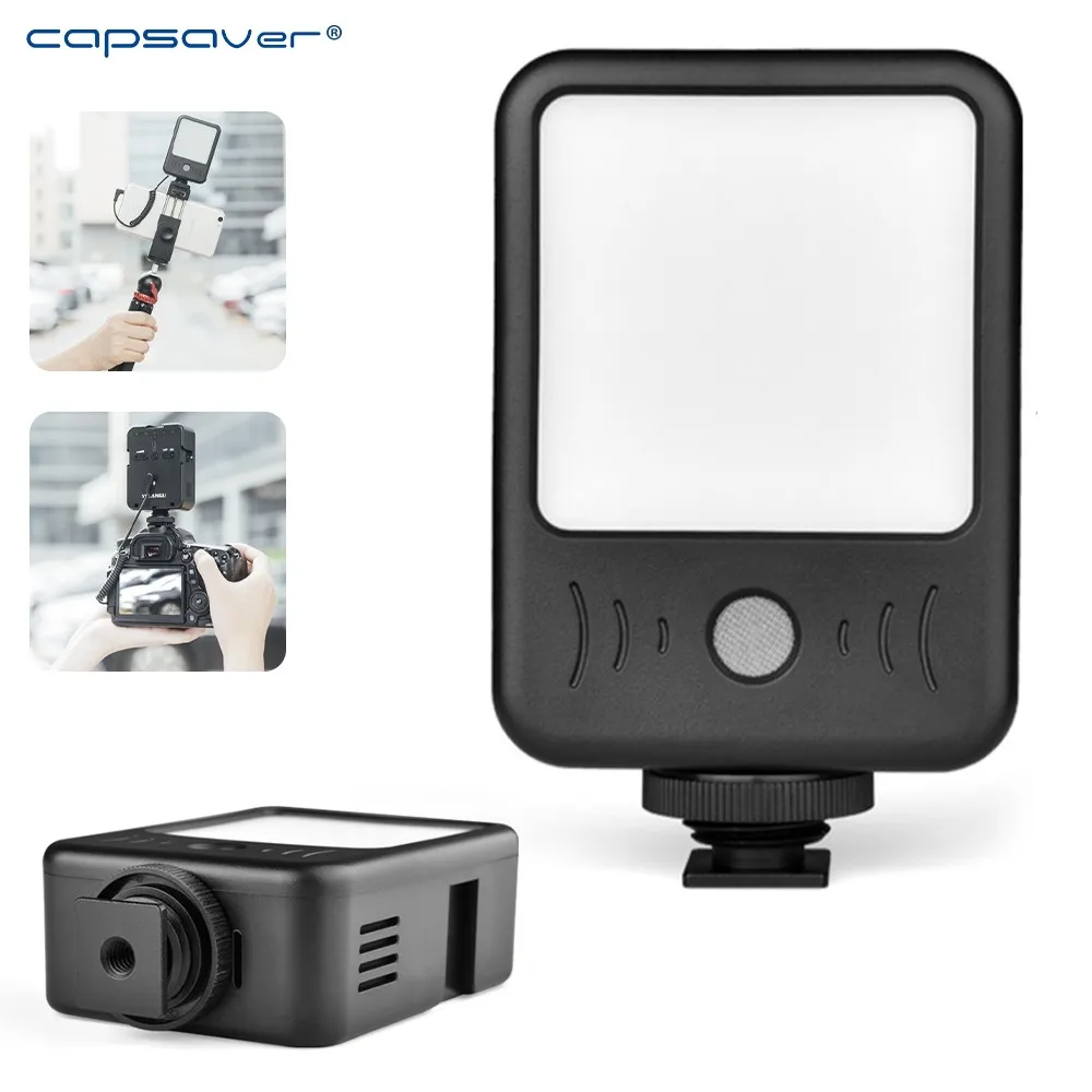 

Capsaver LED Video Light Mini Rechargeable with Built-in Microphone Recording Fill Lamp 6500K for Cell Phone Vlog Live Interview