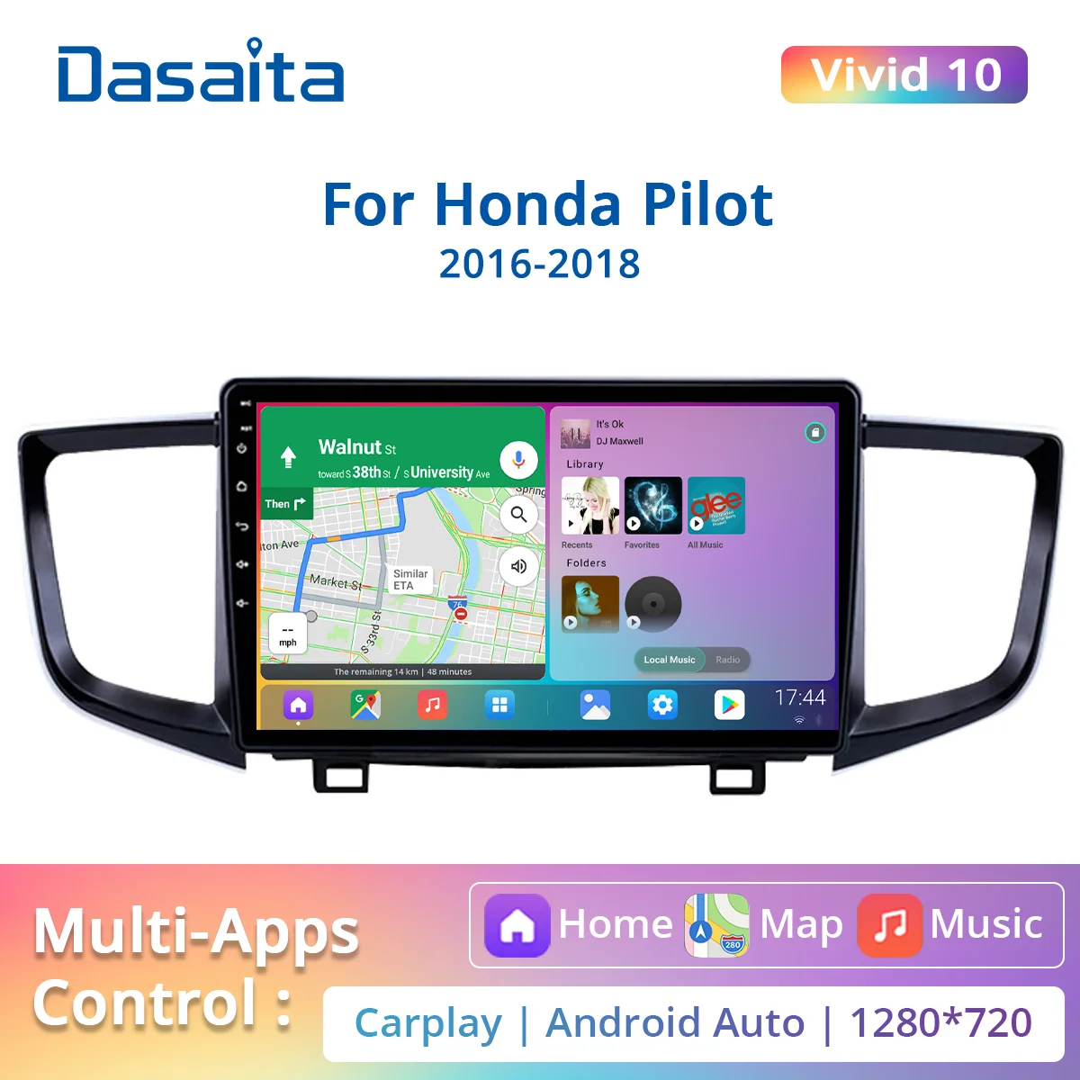 

Dasaita Vivid Car Radio For Honda Pilot 2016 2017 2018 10.2" Touch Screen IPS 1280*720 Android 10 Carplay Android Auto GPS