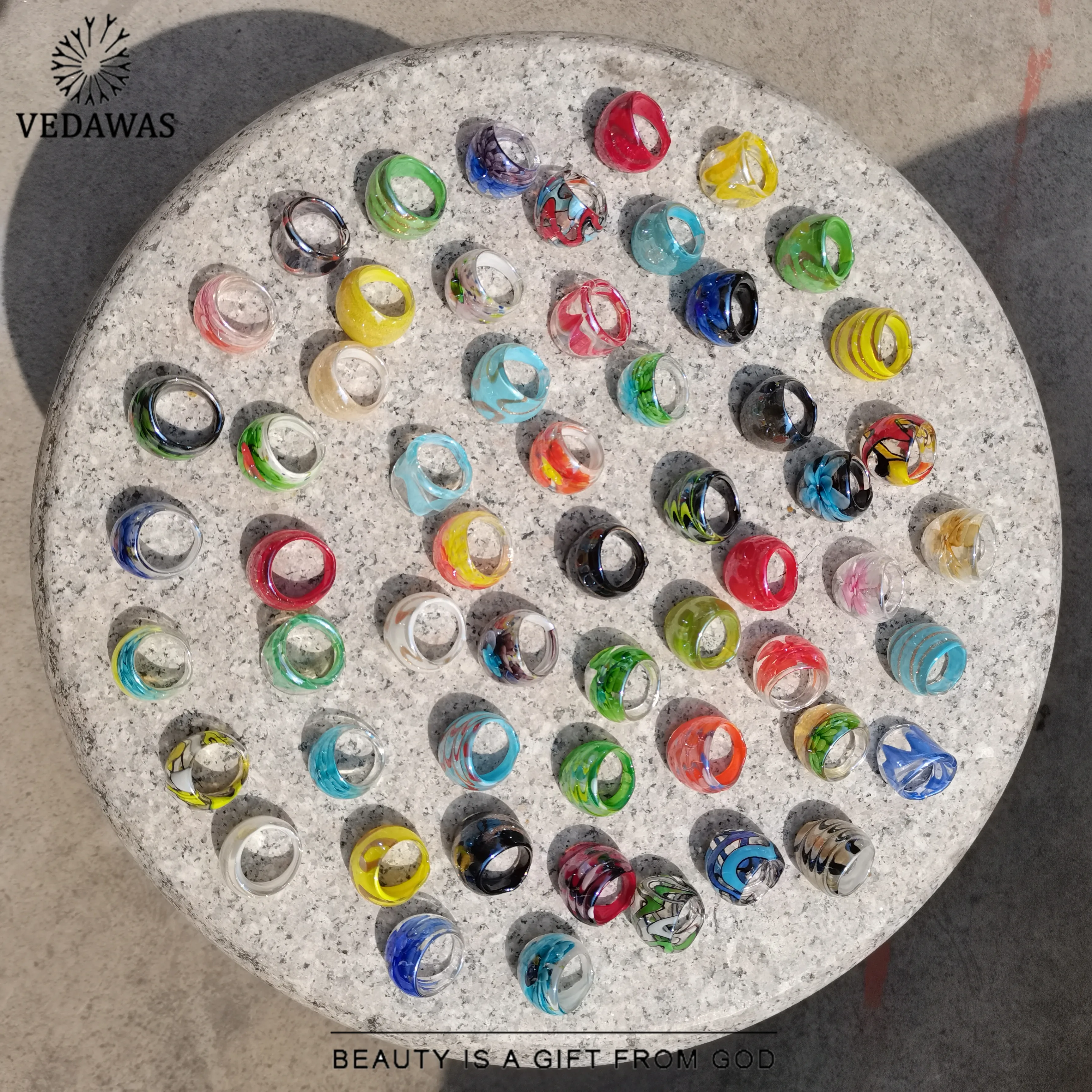 Мужские и женские кольца Vedawas из Модный яркий цветок стекла в богемном стиле