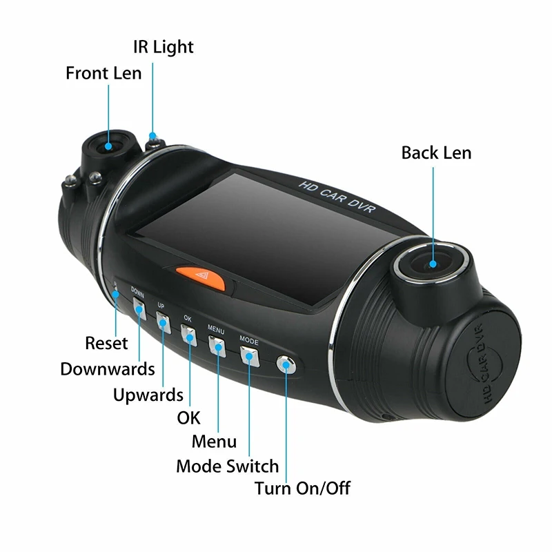 Видеорегистратор HD 2 7 дюйма с двумя объективами GPS ночным видением G-сенсором и