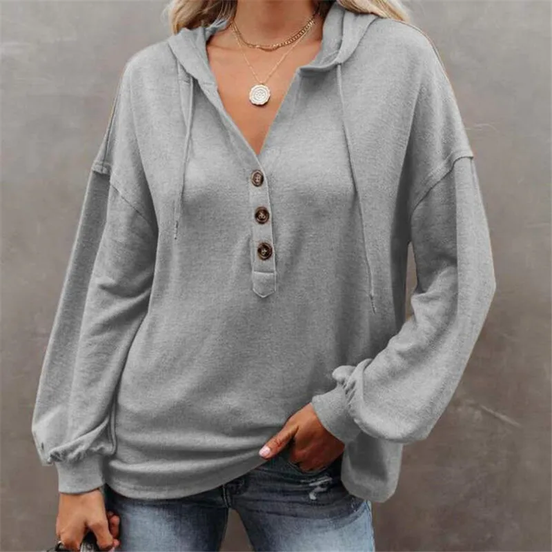 

5XL Oversize Women Plus Size Hooded Sweatshirts Loose Pullovers Casual Button Hoodes Long Sleeve Solid Thin Autumn Tops 2020 New