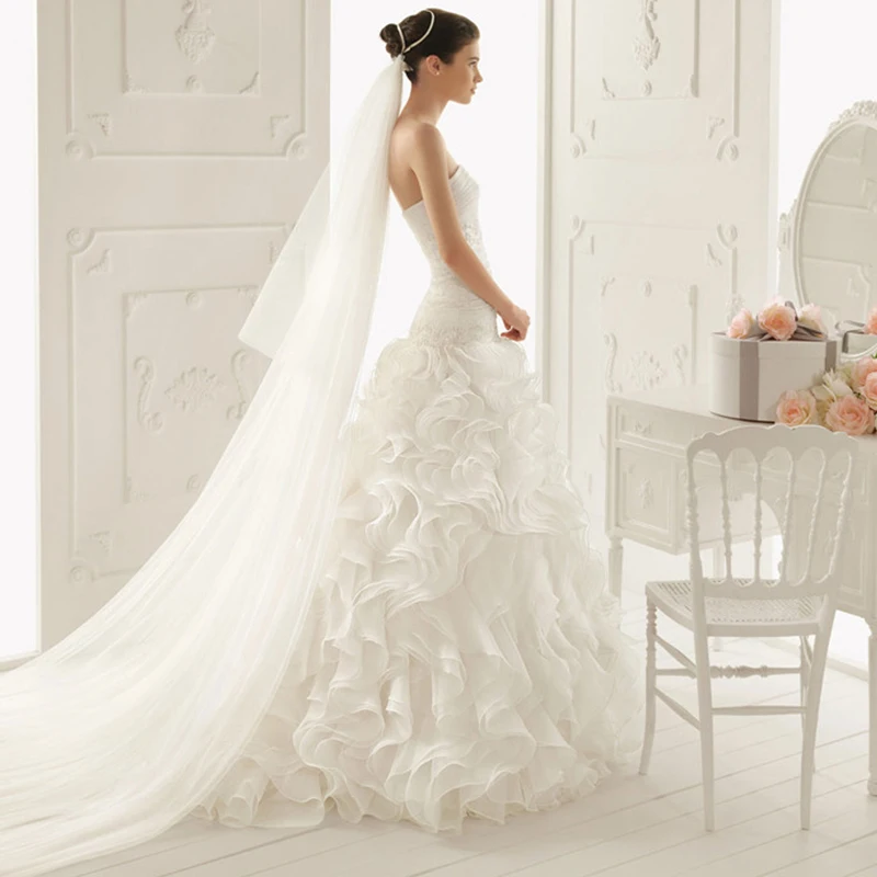 Фата свадебная Длинная с гребнем однослойная цвета слоновой кости свадебные