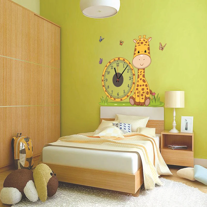 Креативные настенные часы с жирафом электронные наклейки обои Подвесные