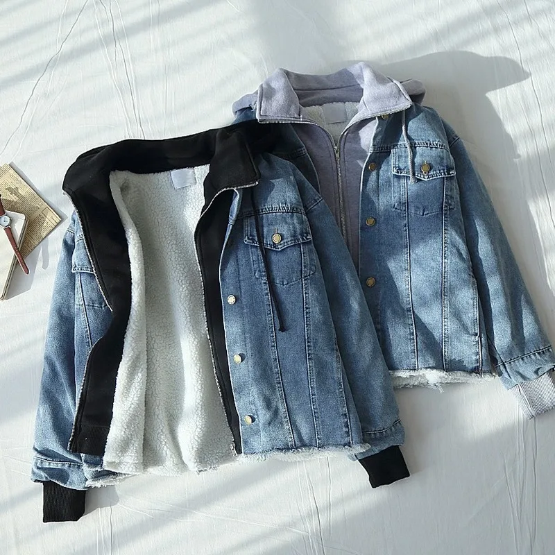 Джинсовая куртка с капюшоном джинсовая для женщин поддельные две части куртки из