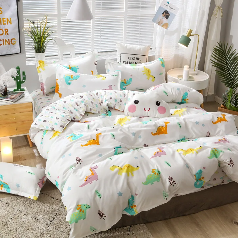Классический Комплект постельного белья с динозавром из мультфильма льна и