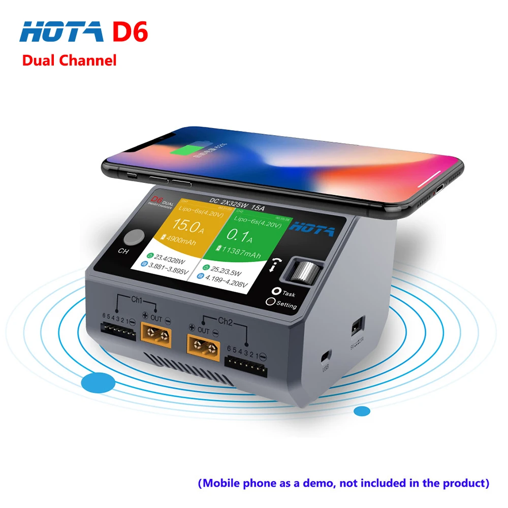 HOTA D6 DC650W 15A 2 6S Двухканальное умное зарядное устройство для Lipo Lion Аккумулятор с iPhone