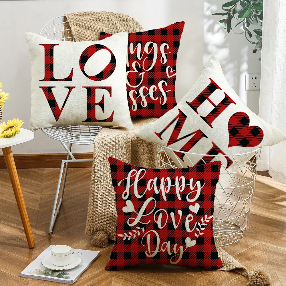 

Red Letter Pillowcase Lattice Series Home Decor Valentine's Day Linen Printed Sofa Pillow Cushion Cover Pillowslip 45*45 cm