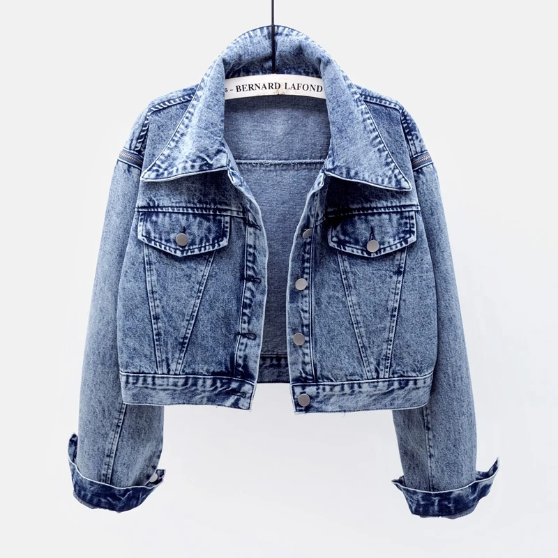 

Autumn 2023 Women Removable long sleeves Short Washed Blue Denim Jacket Chaqueta mujer Casual Harajuku Basic Jeans Jacket Female