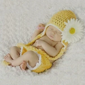 Светильник желтая Маргаритка цветок крючком фото реквизит для детских фотографий вязаный костюм для новорожденного ребенка идет домой костюмы комплект одежды для девочек, зимняя шапка