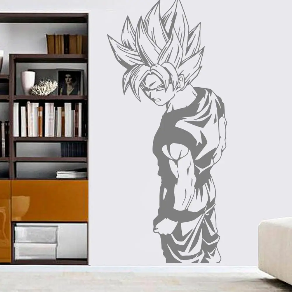 Наклейка на стену Супер Saiyan Goku виниловая наклейка на стену-Dragon Ball, настенная художественная наклейка, наклейка для детской комнаты, декоративная наклейка на стену