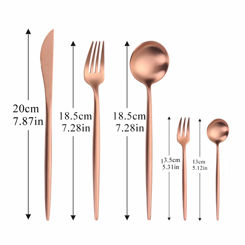 5Pcs/Lot Rose Gold Stainless Steel Cutlery Set Dessert Spoon Flatware Fork Knife Western Tableware Dinnerware | Дом и сад