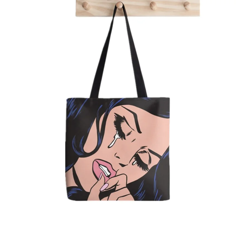 

2021 Shopper Crack in the Moon Printed Tote women Funny Harajuku shopper handbag girl Shoulder shopping bag Lady Canvas Bag