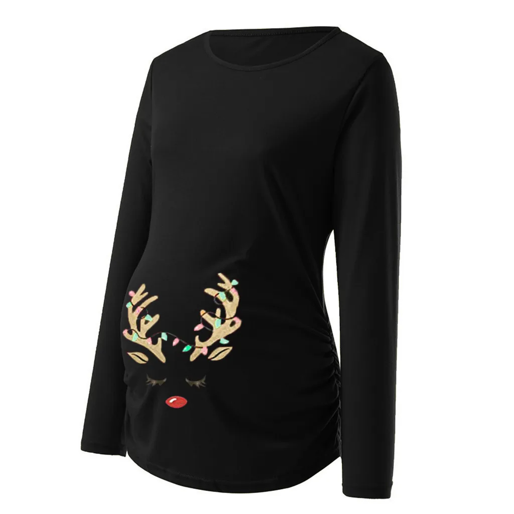 

JAYCOSIN Women's Print Christmas Side Ruched Long Sleeve Maternity Top Pregnancy Clothes zwangerschapskleren
