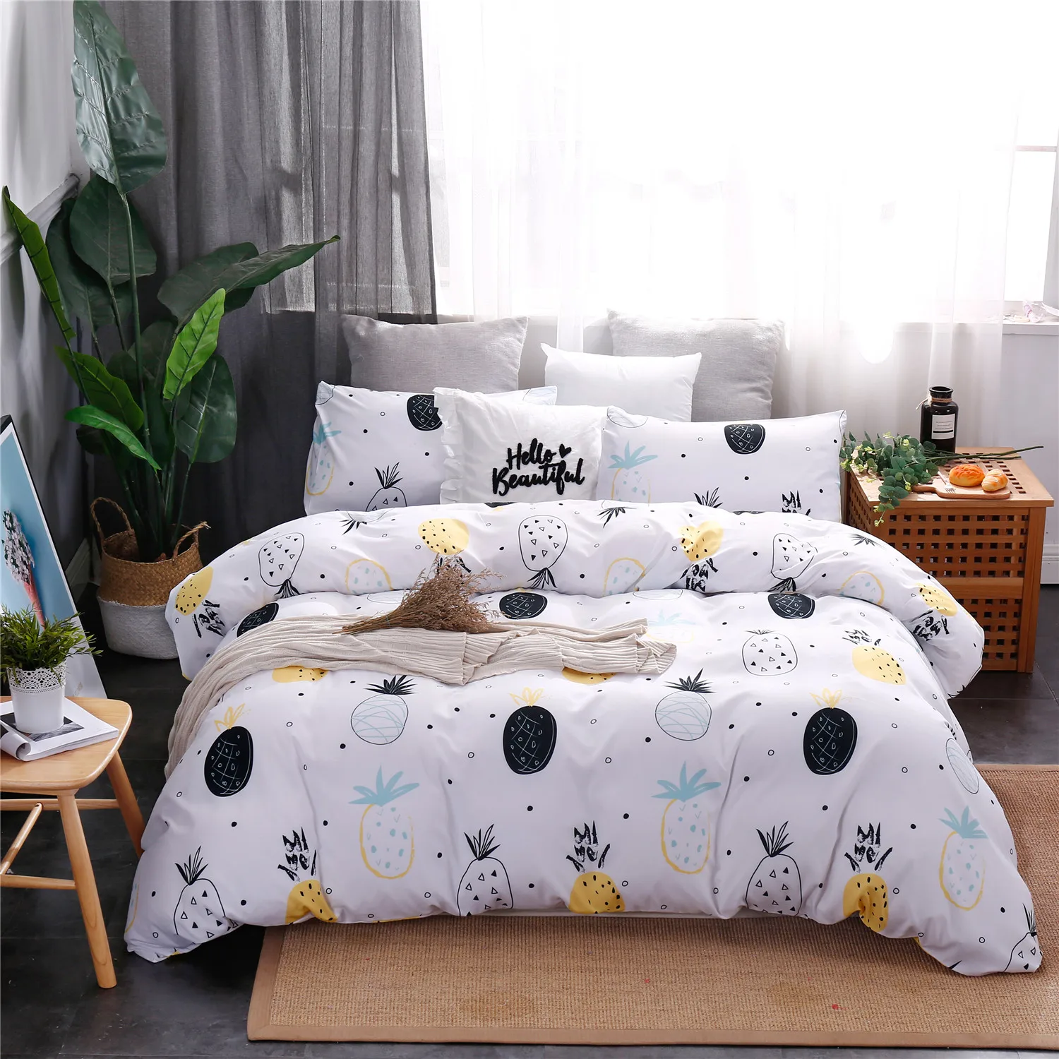

Bedding Set Nordic Bed Cover Duvet Quilt Case Bed Cover Bedclothes Textile Cover Pillow Set Home Queen King Printing Comforter
