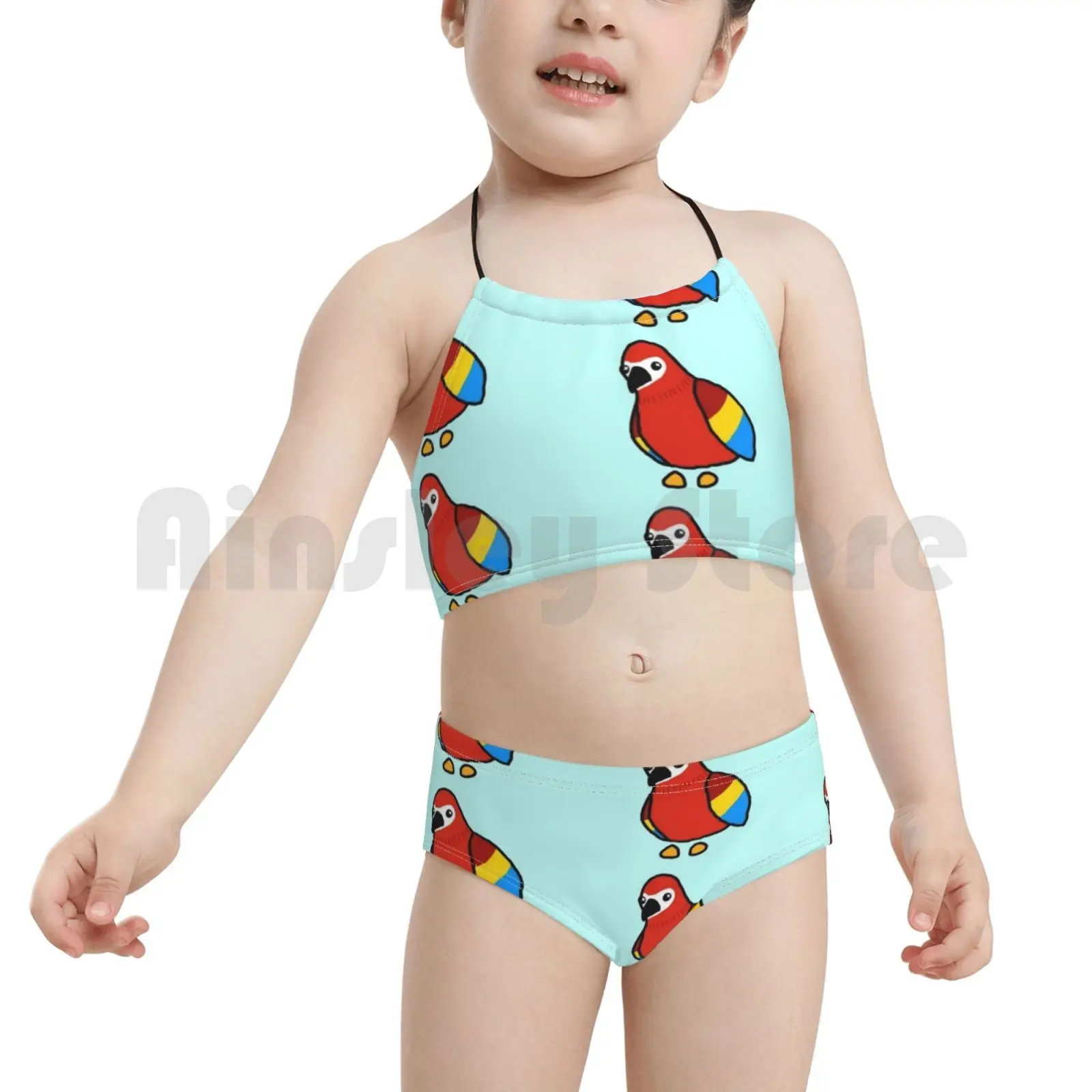Cute Parrot Doodle Swimsuit Bikini Padded High Waist Adopt Me Parrots Kawaii Red Game | Женская одежда