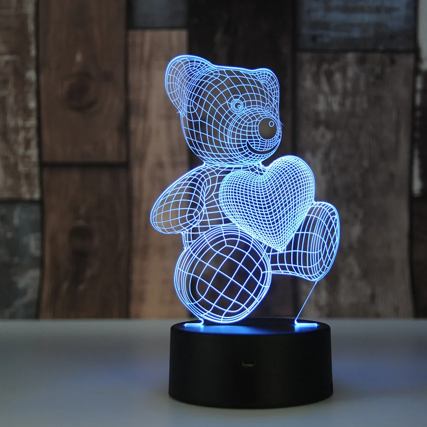 Милый любовь медведь сенсорный креативный 3D красочный ночной фонарь