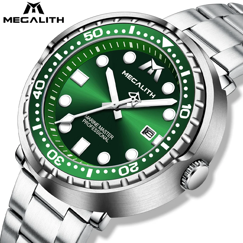 Wholesale Price Men watches MEGALITH Fashion Green Dial Waterproof Watch Man Stainless Steel Strap Date Hour Clock Male Boy 8605 | Наручные