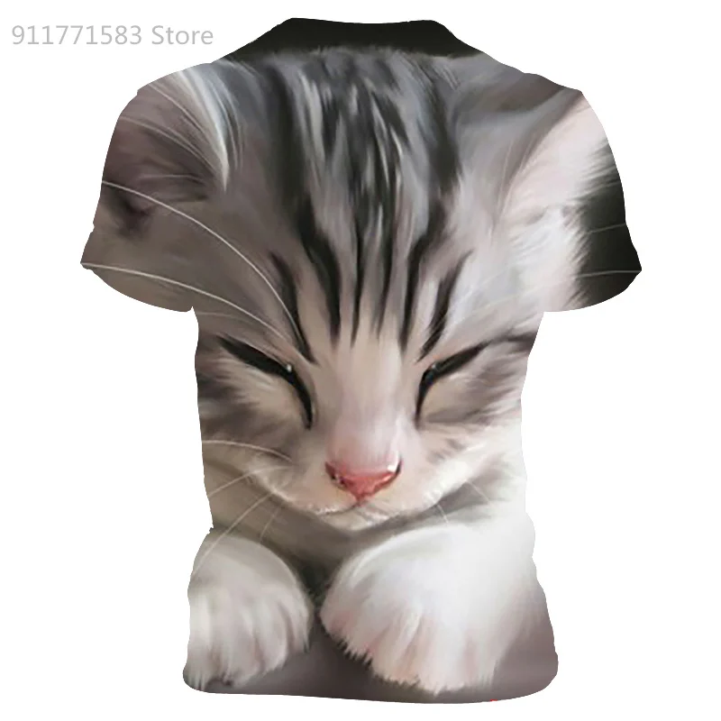 

2021 New Ladies Summer Casual Top Ladies T-shirt Cute Cat Series T-shirt 3D Printing Top T-shirt Short Sleeve Breathable Top T-s