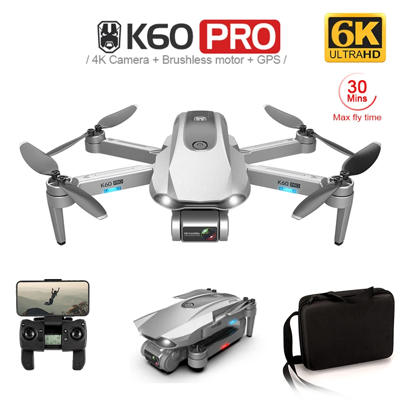 Квадрокоптер K60 Pro Радиоуправляемый 5G дюймов GPS Wi-Fi FPV камера 6K ESC HD двухосевой