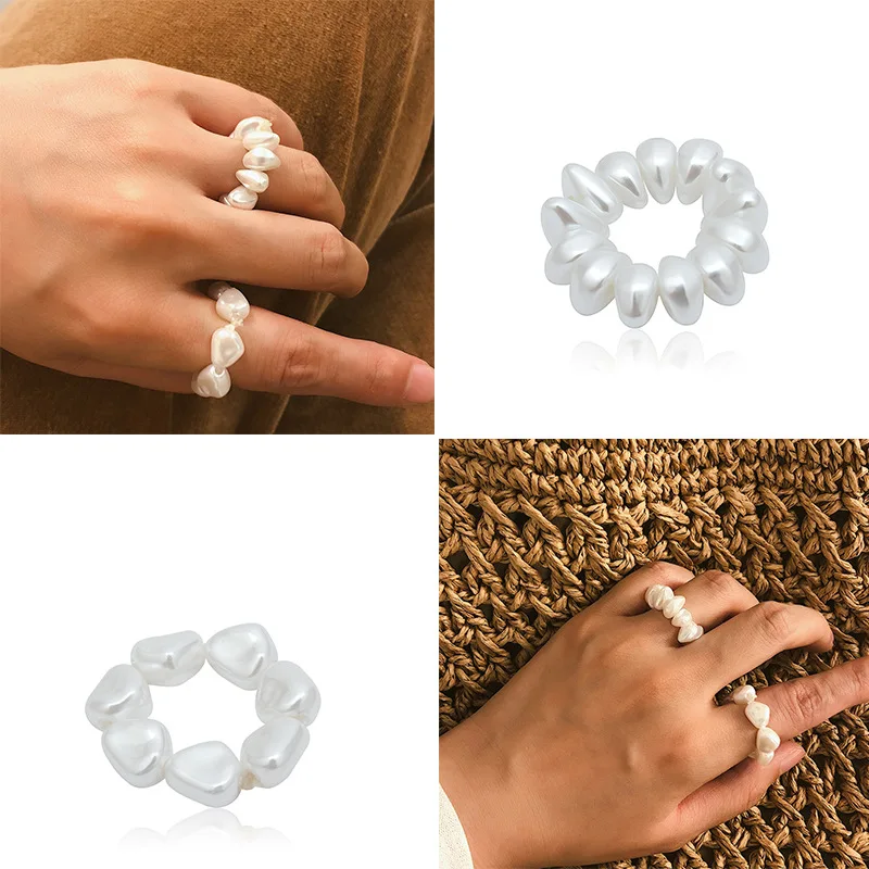 2 шт./компл. простые растягивающиеся кольца в стиле барокко с жемчугом женские