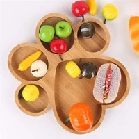 paw shaped serving tray dogs food bowl bamboo serving cutting board with 5 grooves candy dish bowl pet cat dog accessories