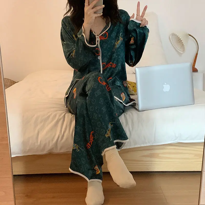 

Pajamas Women's Spring and Autumn Long-Sleeved Trousers Women's Pajamas Casual Pajamas Elegant Homewear Suit
