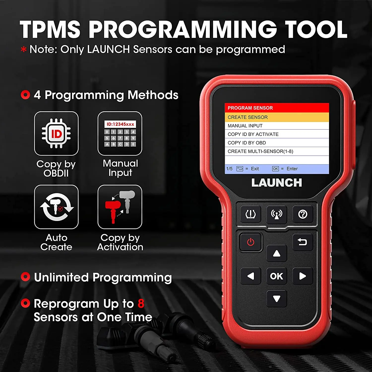 LAUNCH CRT5011X диагностический инструмент TPMS сенсор Программист OBD 315 433 МГц датчик
