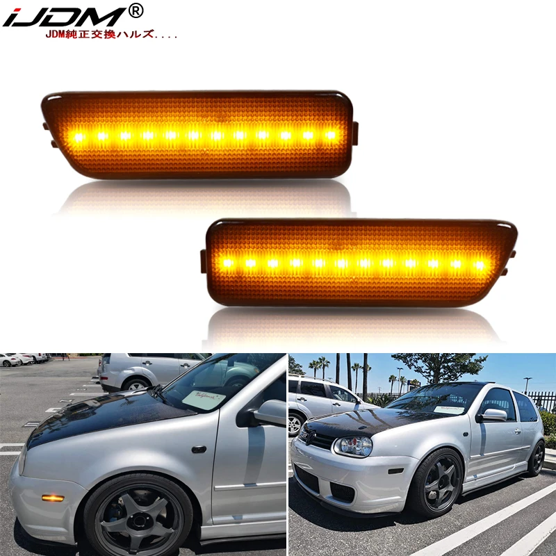 iJDM Front Bumper Side Marker Amber Yellow Lamps LED For Volkswagen MK4 Golf GTI R32 Rabbit Jetta(1999-2005 ) Turn Signal Light